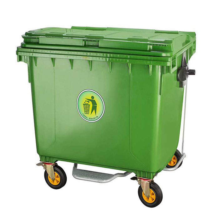 660L outdoor plastic trash bin waste container with wheels