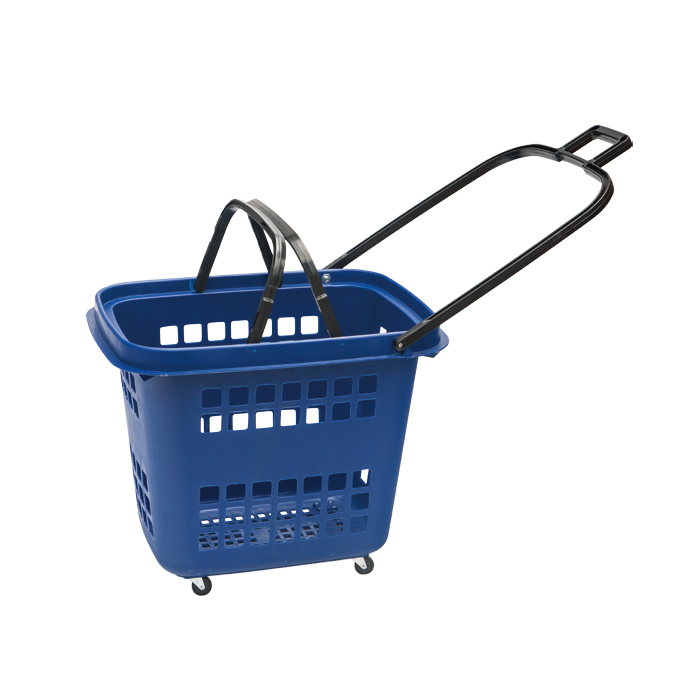 Hot Sale Plastic Rolling Shopping Baskets with Handles