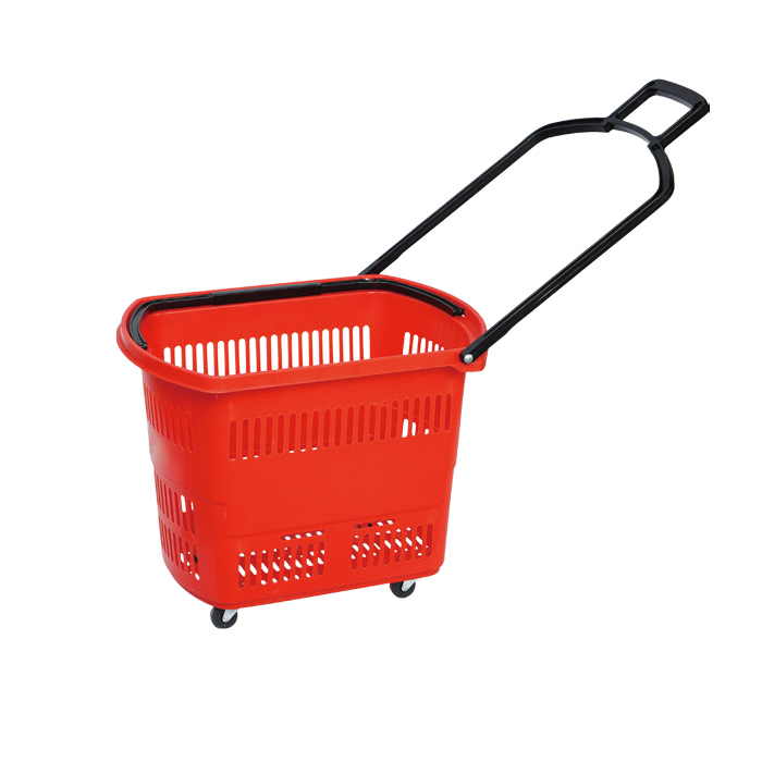 Hot Sale Plastic Rolling Shopping Baskets with Handles